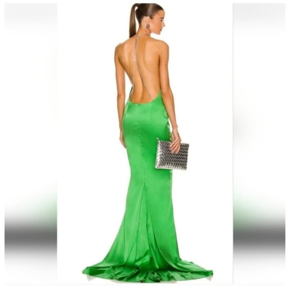 Retrofete Margot Maxi Dress Green Size XL Silk Blend Open Back NWT